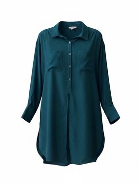Entro Emerald‎ Green Tunic Top/Dress Sz M-XL Side Slits Long Sleeve NWOT